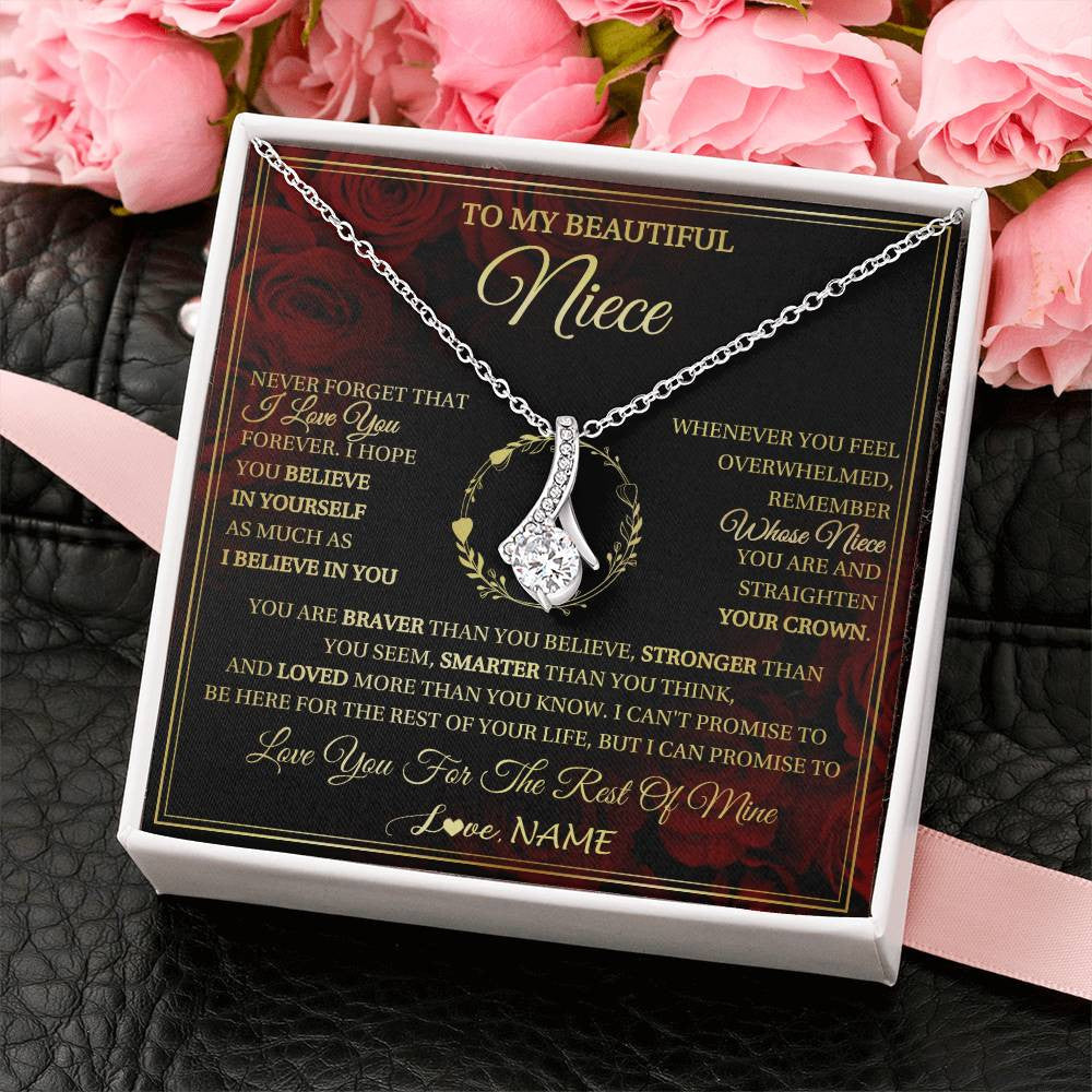 Alluring Beauty Necklace 14K White Gold Finish | 2 | Personalized To My Beautiful Niece Necklace Gift From Aunt Uncle I Love You Niece Birthday Jewelry Gifts Graduation Christmas Customized Gift Box Message Card | siriusteestore