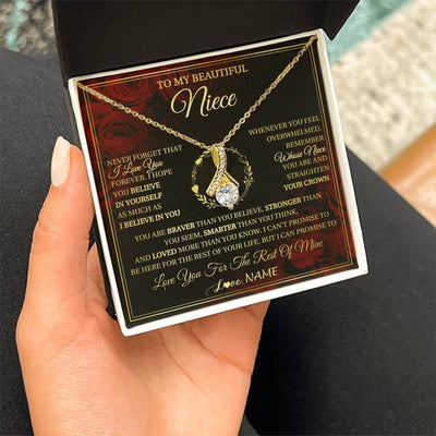Alluring Beauty Necklace 18K Yellow Gold Finish | 2 | Personalized To My Beautiful Niece Necklace Gift From Aunt Uncle I Love You Niece Birthday Jewelry Gifts Graduation Christmas Customized Gift Box Message Card | siriusteestore