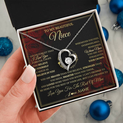 Forever Love Necklace 14K White Gold Finish | 2 | Personalized To My Beautiful Niece Necklace Gift From Aunt Uncle I Love You Niece Birthday Jewelry Gifts Graduation Christmas Customized Gift Box Message Card | siriusteestore