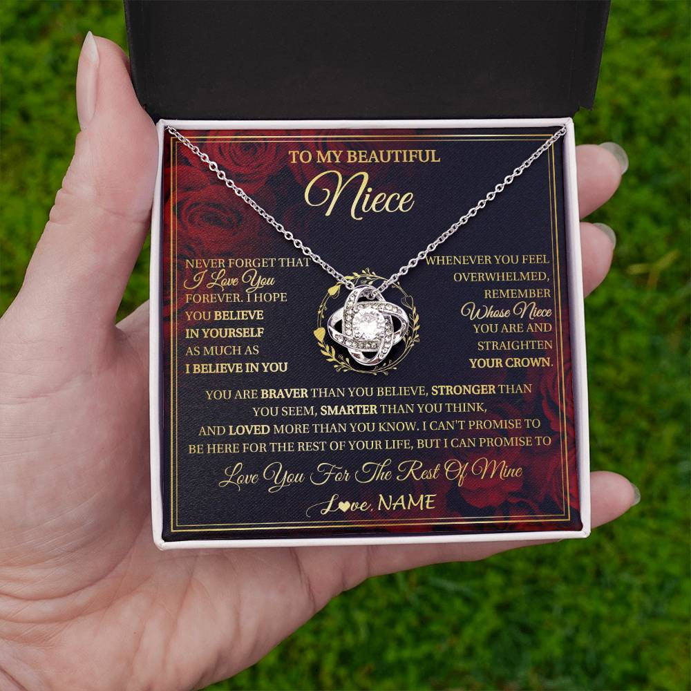 Love Knot Necklace 14K White Gold Finish | 2 | Personalized To My Beautiful Niece Necklace Gift From Aunt Uncle I Love You Niece Birthday Jewelry Gifts Graduation Christmas Customized Gift Box Message Card | siriusteestore