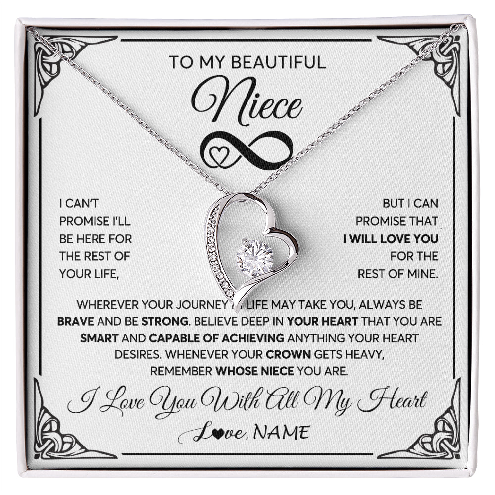 Forever Love Necklace 14K White Gold Finish | 1 | Personalized To My Beautiful Niece Necklace Women Girls From Aunt Uncle Love You Niece Birthday Gifts Jewelry Christmas Customized Gift Box Message Card | siriusteestore