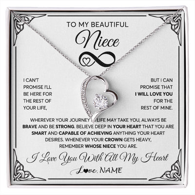 Forever Love Necklace 14K White Gold Finish | 1 | Personalized To My Beautiful Niece Necklace Women Girls From Aunt Uncle Love You Niece Birthday Gifts Jewelry Christmas Customized Gift Box Message Card | siriusteestore