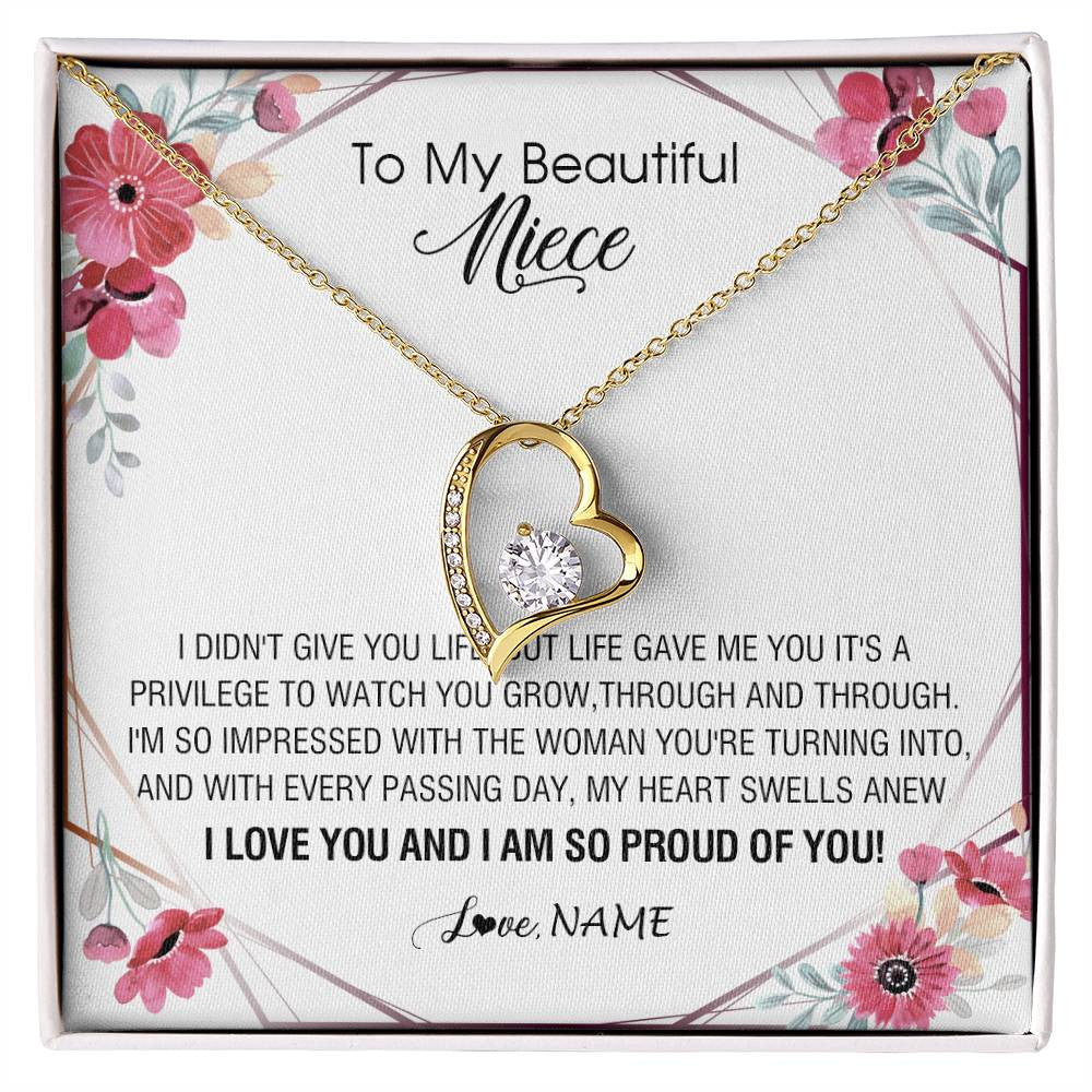 Forever Love Necklace 18K Yellow Gold Finish | 1 | Personalized To My Beautiful Niece Necklace from Aunt Auntie Life Gave Me You Niece Birthday Thanksgiving Graduation Christmas Customized Gift Box Message Card | siriusteestore