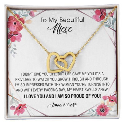 Interlocking Hearts Necklace 18K Yellow Gold Finish | 1 | Personalized To My Beautiful Niece Necklace from Aunt Auntie Life Gave Me You Niece Birthday Thanksgiving Graduation Christmas Customized Gift Box Message Card | siriusteestore