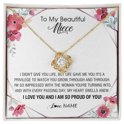 Love Knot Necklace 18K Yellow Gold Finish | 1 | Personalized To My Beautiful Niece Necklace from Aunt Auntie Life Gave Me You Niece Birthday Thanksgiving Graduation Christmas Customized Gift Box Message Card | siriusteestore