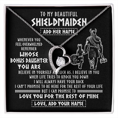 Forever Love Necklace 14K White Gold Finish | 1 | Personalized To My Beautiful Shieldmaiden Viking Necklace Whenever You Feel Overwhelmed Bonus Daughter Birthday Gifts Christmas Custom Gift Box Message Card | siriusteestore.myshopify