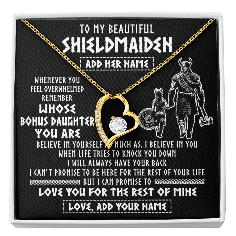 Forever Love Necklace 18K Yellow Gold Finish | 1 | Personalized To My Beautiful Shieldmaiden Viking Necklace Whenever You Feel Overwhelmed Bonus Daughter Birthday Gifts Christmas Custom Gift Box Message Card | siriusteestore.myshopify