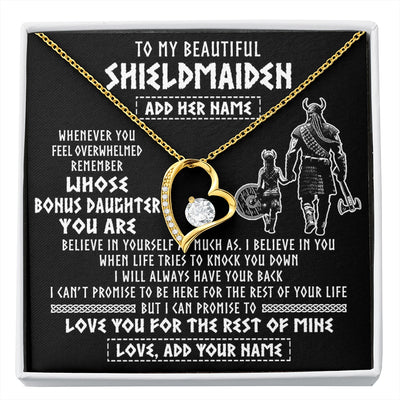 Forever Love Necklace 18K Yellow Gold Finish | 1 | Personalized To My Beautiful Shieldmaiden Viking Necklace Whenever You Feel Overwhelmed Bonus Daughter Birthday Gifts Christmas Custom Gift Box Message Card | siriusteestore.myshopify