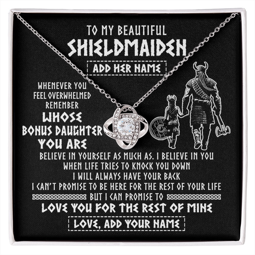 Love Knot Necklace 14K White Gold Finish | 1 | Personalized To My Beautiful Shieldmaiden Viking Necklace Whenever You Feel Overwhelmed Bonus Daughter Birthday Gifts Christmas Custom Gift Box Message Card | siriusteestore.myshopify