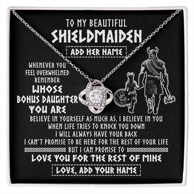 Love Knot Necklace 14K White Gold Finish | 1 | Personalized To My Beautiful Shieldmaiden Viking Necklace Whenever You Feel Overwhelmed Bonus Daughter Birthday Gifts Christmas Custom Gift Box Message Card | siriusteestore.myshopify