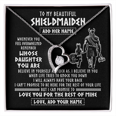 Forever Love Necklace 14K White Gold Finish | 1 | Personalized To My Beautiful Shieldmaiden Viking Necklace Whenever You Feel Overwhelmed Daughter Birthday Gifts Christmas Customized Gift Box Message Card | siriusteestore.myshopify