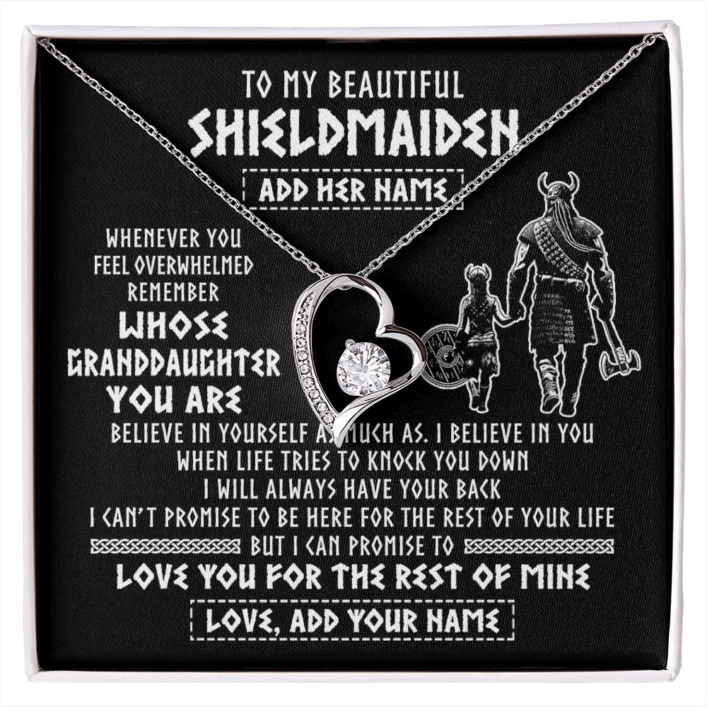 Forever Love Necklace 14K White Gold Finish | 1 | Personalized To My Beautiful Shieldmaiden Viking Necklace Whenever You Feel Overwhelmed Granddaughter Birthday Gifts Christmas Custom Gift Box Message Card | siriusteestore.myshopify
