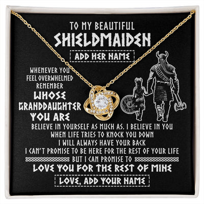 Love Knot Necklace 18K Yellow Gold Finish | 1 | Personalized To My Beautiful Shieldmaiden Viking Necklace Whenever You Feel Overwhelmed Granddaughter Birthday Gifts Christmas Custom Gift Box Message Card | siriusteestore.myshopify