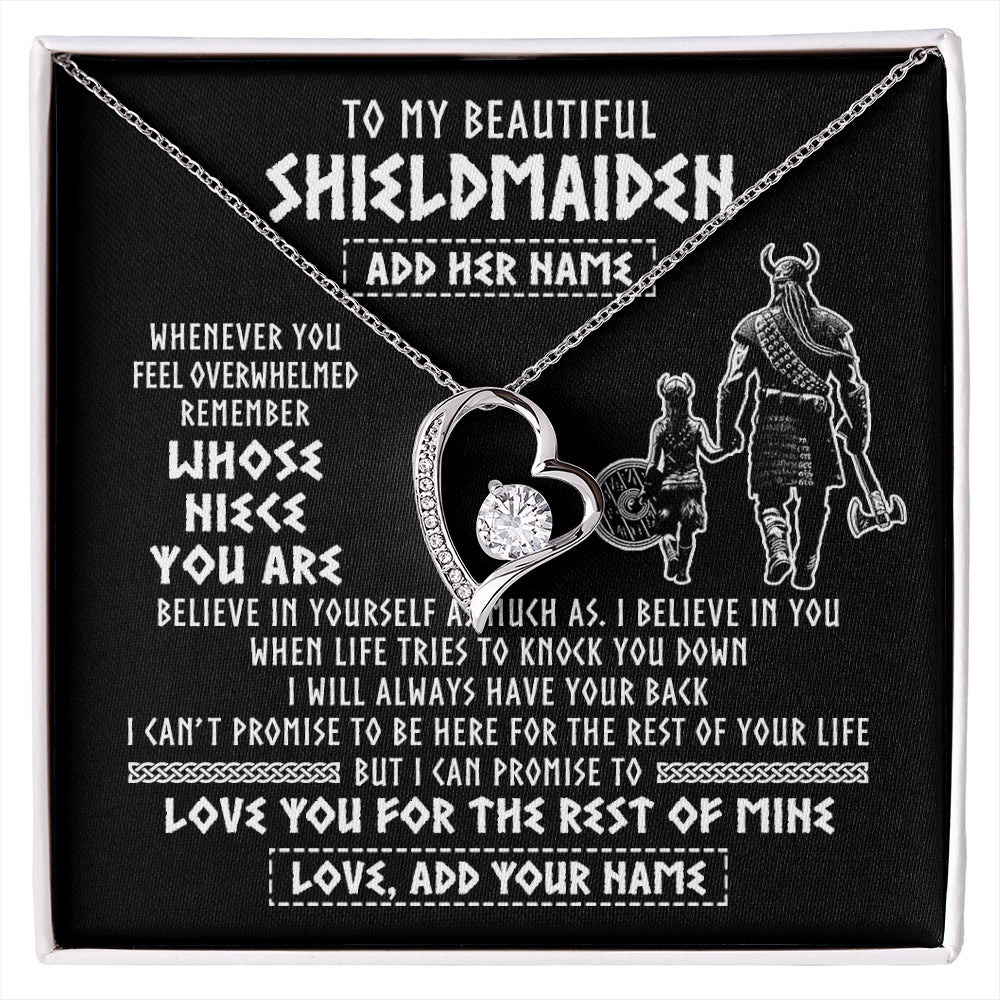Forever Love Necklace 14K White Gold Finish | 1 | Personalized To My Beautiful Shieldmaiden Viking Necklace Whenever You Feel Overwhelmed Niece Birthday Gifts Christmas Customized Gift Box Message Card | siriusteestore.myshopify