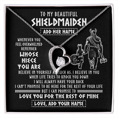Forever Love Necklace 14K White Gold Finish | 1 | Personalized To My Beautiful Shieldmaiden Viking Necklace Whenever You Feel Overwhelmed Niece Birthday Gifts Christmas Customized Gift Box Message Card | siriusteestore.myshopify