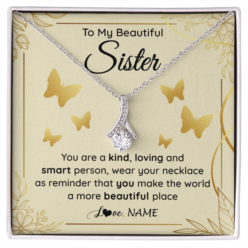 Alluring Beauty Necklace 14K White Gold Finish | 1 | Personalized To My Beautiful Sister Necklace From Brother You Are A Kind Loving Sister Birthday Gifts Jewelry Christmas Customized Gift Box Message Card | siriusteestore