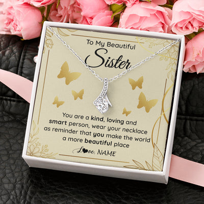 Alluring Beauty Necklace 14K White Gold Finish | 2 | Personalized To My Beautiful Sister Necklace From Brother You Are A Kind Loving Sister Birthday Gifts Jewelry Christmas Customized Gift Box Message Card | siriusteestore