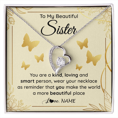 Forever Love Necklace 14K White Gold Finish | 1 | Personalized To My Beautiful Sister Necklace From Brother You Are A Kind Loving Sister Birthday Gifts Jewelry Christmas Customized Gift Box Message Card | siriusteestore