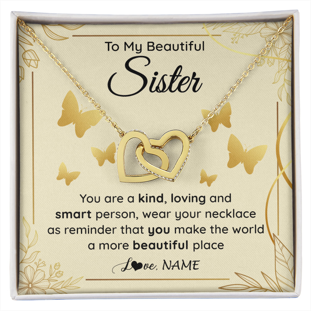 Interlocking Hearts Necklace 18K Yellow Gold Finish | 1 | Personalized To My Beautiful Sister Necklace From Brother You Are A Kind Loving Sister Birthday Gifts Jewelry Christmas Customized Gift Box Message Card | siriusteestore