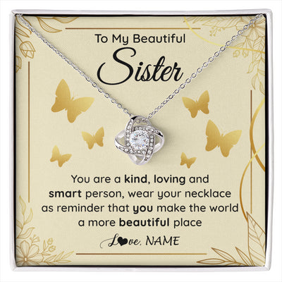 Love Knot Necklace 14K White Gold Finish | 1 | Personalized To My Beautiful Sister Necklace From Brother You Are A Kind Loving Sister Birthday Gifts Jewelry Christmas Customized Gift Box Message Card | siriusteestore