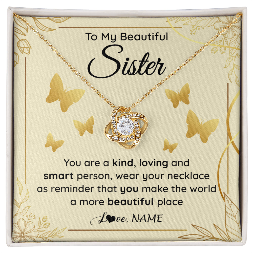 Love Knot Necklace 18K Yellow Gold Finish | 1 | Personalized To My Beautiful Sister Necklace From Brother You Are A Kind Loving Sister Birthday Gifts Jewelry Christmas Customized Gift Box Message Card | siriusteestore
