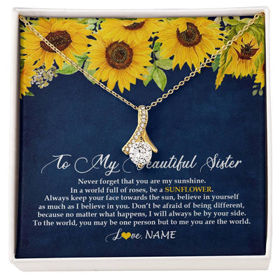 Alluring Beauty Necklace 18K Yellow Gold Finish | Personalized To My Beautiful Sister Necklace From Sister Brother Be A Sunflower My Sunshine Sister Birthday Christmas Customized Gift Box Message Card | siriusteestore