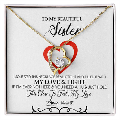 Forever Love Necklace 18K Yellow Gold Finish | Personalized To My Beautiful Sister Necklace From Sister Brother Filled With My Love and Light Sister Pendant Jewelry Birthday Christmas Customized Message Card | siriusteestore