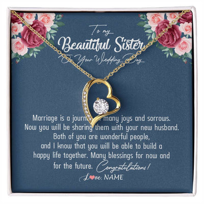Forever Love Necklace 18K Yellow Gold Finish | Personalized To My Beautiful Sister Necklace On Her Wedding Day Congratulations Jewelry Sister Birthday Anniversary Christmas Customized Gift Box Message Card | siriusteestore