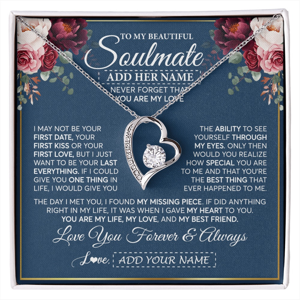 Forever Love Necklace 14K White Gold Finish | 1 | Personalized To My Beautiful Soulmate Gift Necklace You Are My Love Gifts For Wife From Husband Wife Birthday Valentines Day Custom Gift Box Message Card | siriusteestore.myshopify