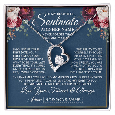 Forever Love Necklace 14K White Gold Finish | 1 | Personalized To My Beautiful Soulmate Gift Necklace You Are My Love Gifts For Wife From Husband Wife Birthday Valentines Day Custom Gift Box Message Card | siriusteestore.myshopify