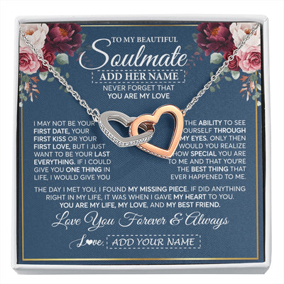 Interlocking Hearts Necklace Stainless Steel & Rose Gold Finish | 1 | Personalized To My Beautiful Soulmate Gift Necklace You Are My Love Gifts For Wife From Husband Wife Birthday Valentines Day Custom Gift Box Message Card | siriusteestore.myshopify