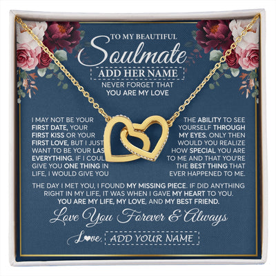 Interlocking Hearts Necklace 18K Yellow Gold Finish | 1 | Personalized To My Beautiful Soulmate Gift Necklace You Are My Love Gifts For Wife From Husband Wife Birthday Valentines Day Custom Gift Box Message Card | siriusteestore.myshopify