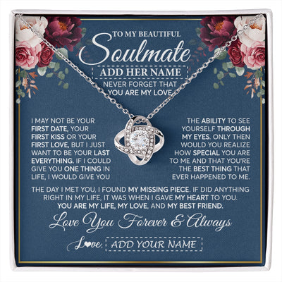 Love Knot Necklace 14K White Gold Finish | 1 | Personalized To My Beautiful Soulmate Gift Necklace You Are My Love Gifts For Wife From Husband Wife Birthday Valentines Day Custom Gift Box Message Card | siriusteestore.myshopify
