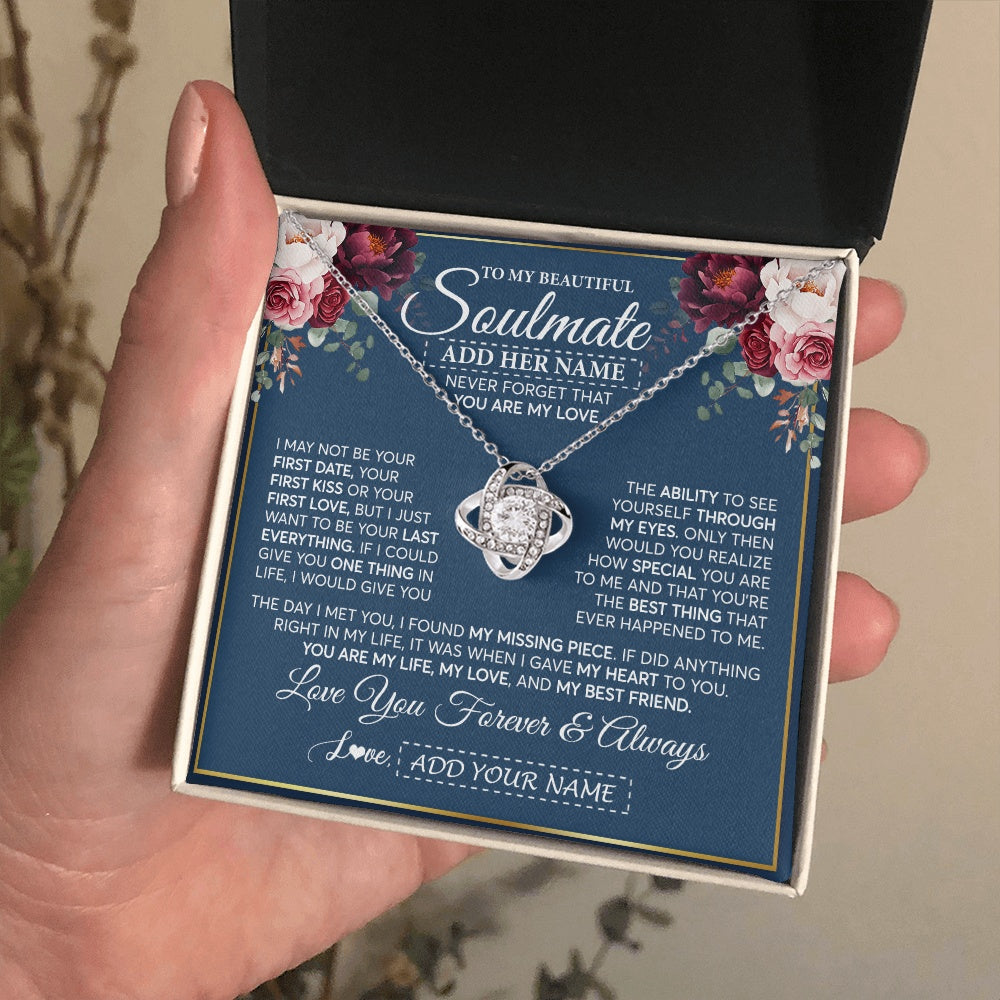 Love Knot Necklace 14K White Gold Finish | 2 | Personalized To My Beautiful Soulmate Gift Necklace You Are My Love Gifts For Wife From Husband Wife Birthday Valentines Day Custom Gift Box Message Card | siriusteestore.myshopify