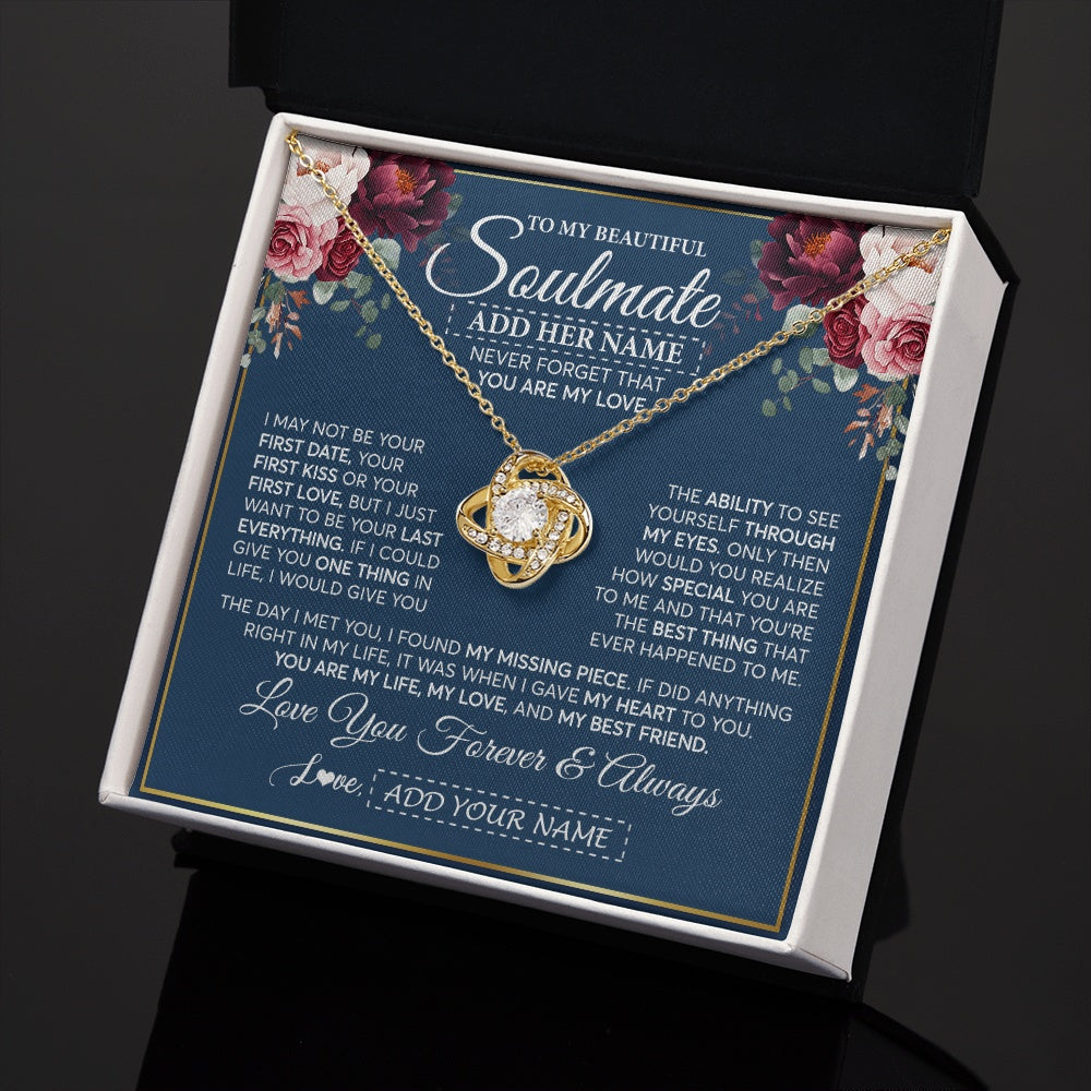 Love Knot Necklace 18K Yellow Gold Finish | 2 | Personalized To My Beautiful Soulmate Gift Necklace You Are My Love Gifts For Wife From Husband Wife Birthday Valentines Day Custom Gift Box Message Card | siriusteestore.myshopify