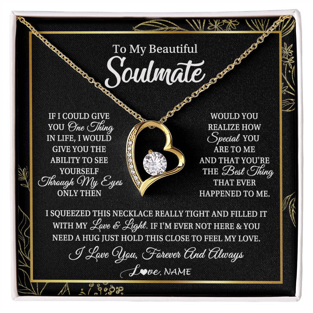 Forever Love Necklace 18K Yellow Gold Finish | Personalized To My Beautiful Soulmate Necklace From Husband Boyfriend Feel My Love For Her Future Wife Girlfriend Birthday Anniversary Customized Message Card | siriusteestore