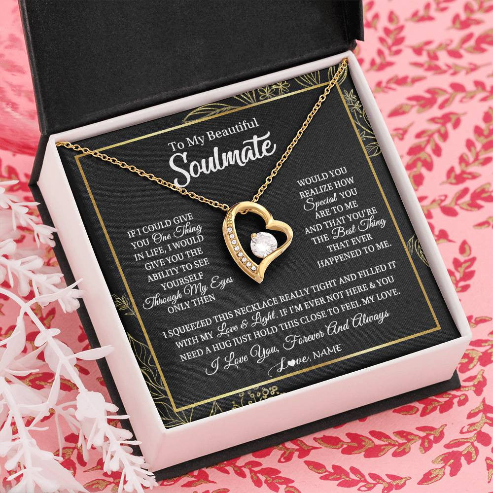 Forever Love Necklace 18K Yellow Gold Finish | Personalized To My Beautiful Soulmate Necklace From Husband Boyfriend Feel My Love For Her Future Wife Girlfriend Birthday Anniversary Customized Message Card | siriusteestore