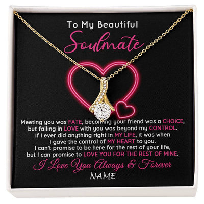 Alluring Beauty Necklace 18K Yellow Gold Finish | 1 | Personalized To My Beautiful Soulmate Necklace From Husband Falling In Love Wife Birthday Valentines Day Christmas Jewelry Customized Gift Box Message Card | siriusteestore