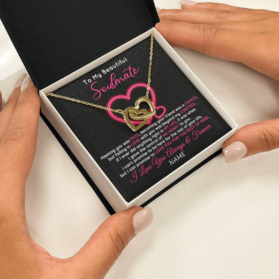 Interlocking Hearts Necklace 18K Yellow Gold Finish | 2 | Personalized To My Beautiful Soulmate Necklace From Husband Falling In Love Wife Birthday Valentines Day Christmas Jewelry Customized Gift Box Message Card | siriusteestore