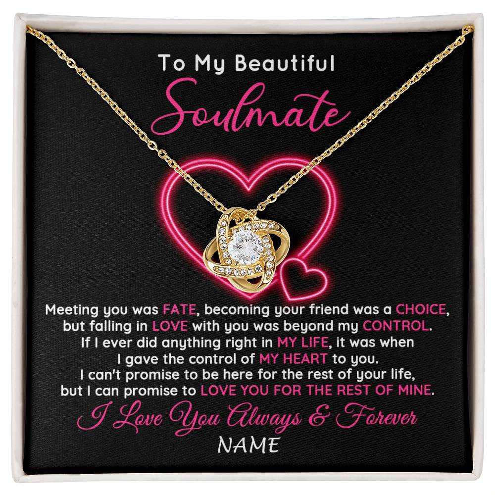 Love Knot Necklace 18K Yellow Gold Finish | 1 | Personalized To My Beautiful Soulmate Necklace From Husband Falling In Love Wife Birthday Valentines Day Christmas Jewelry Customized Gift Box Message Card | siriusteestore