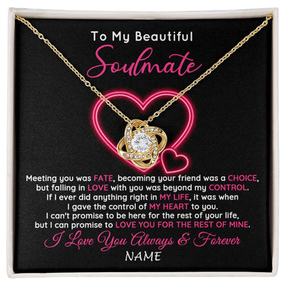 Love Knot Necklace 18K Yellow Gold Finish | 1 | Personalized To My Beautiful Soulmate Necklace From Husband Falling In Love Wife Birthday Valentines Day Christmas Jewelry Customized Gift Box Message Card | siriusteestore