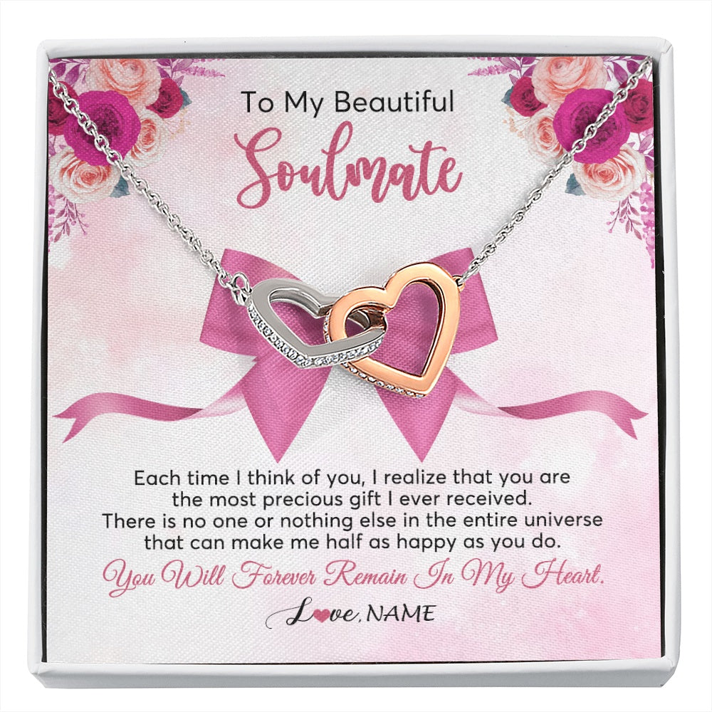 Interlocking Hearts Necklace Stainless Steel & Rose Gold Finish | 1 | Personalized To My Beautiful Soulmate Necklace From Husband Forever In My Heart Wife Birthday Anniversary Wedding Valentines Customized Gift Box Message Card | siriusteestore.myshopify