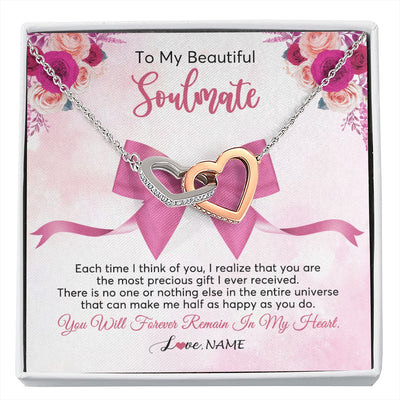 Interlocking Hearts Necklace Stainless Steel & Rose Gold Finish | 1 | Personalized To My Beautiful Soulmate Necklace From Husband Forever In My Heart Wife Birthday Anniversary Wedding Valentines Customized Gift Box Message Card | siriusteestore.myshopify