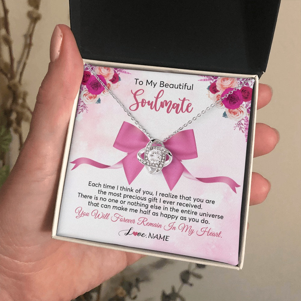 Love Knot Necklace 14K White Gold Finish | 2 | Personalized To My Beautiful Soulmate Necklace From Husband Forever In My Heart Wife Birthday Anniversary Wedding Valentines Customized Gift Box Message Card | siriusteestore.myshopify