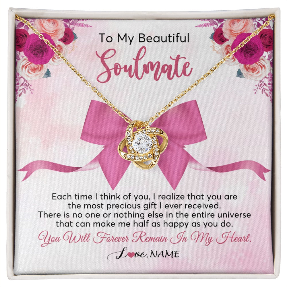 Love Knot Necklace 18K Yellow Gold Finish | 1 | Personalized To My Beautiful Soulmate Necklace From Husband Forever In My Heart Wife Birthday Anniversary Wedding Valentines Customized Gift Box Message Card | siriusteestore.myshopify