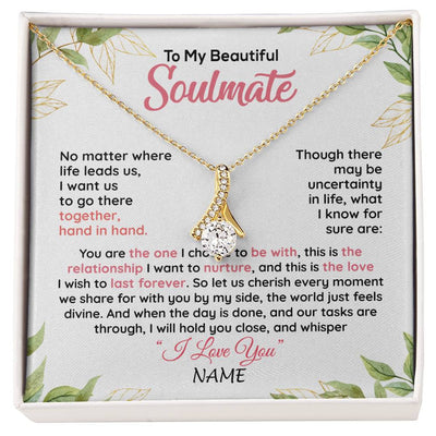 Alluring Beauty Necklace 18K Yellow Gold Finish | 1 | Personalized To My Beautiful Soulmate Necklace From Husband Hand In Hand Wife Birthday Anniversary Valentines Day Jewelry Customized Gift Box Message Card | siriusteestore