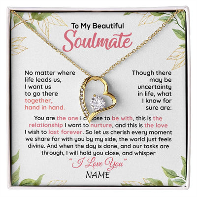 Forever Love Necklace 18K Yellow Gold Finish | 1 | Personalized To My Beautiful Soulmate Necklace From Husband Hand In Hand Wife Birthday Anniversary Valentines Day Jewelry Customized Gift Box Message Card | siriusteestore