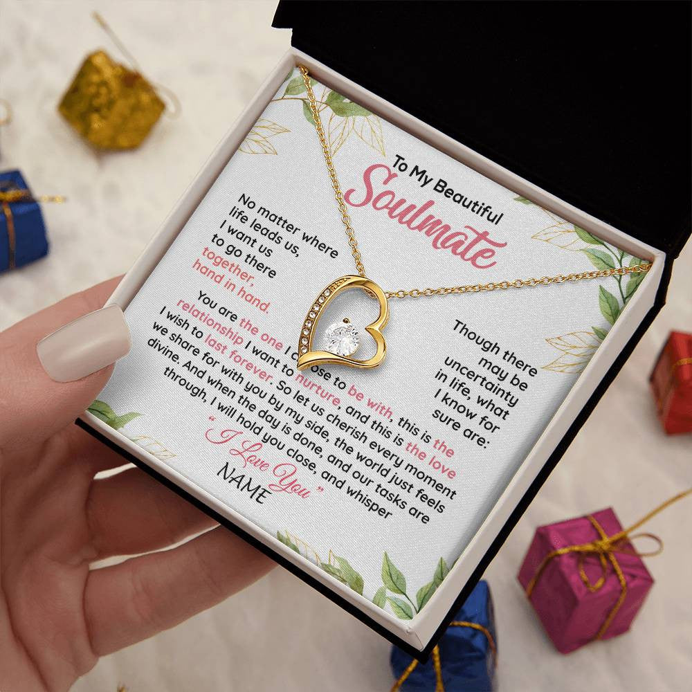 Forever Love Necklace 18K Yellow Gold Finish | 2 | Personalized To My Beautiful Soulmate Necklace From Husband Hand In Hand Wife Birthday Anniversary Valentines Day Jewelry Customized Gift Box Message Card | siriusteestore