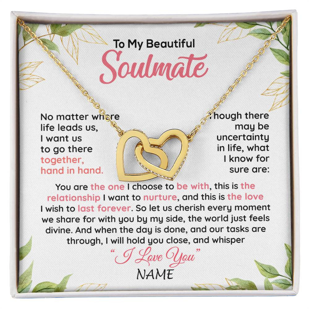 Interlocking Hearts Necklace 18K Yellow Gold Finish | 1 | Personalized To My Beautiful Soulmate Necklace From Husband Hand In Hand Wife Birthday Anniversary Valentines Day Jewelry Customized Gift Box Message Card | siriusteestore