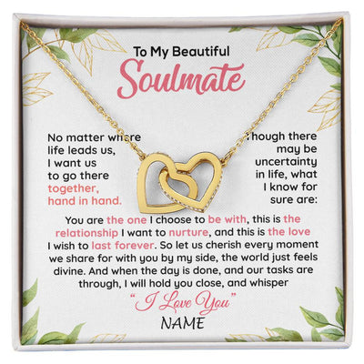 Interlocking Hearts Necklace 18K Yellow Gold Finish | 1 | Personalized To My Beautiful Soulmate Necklace From Husband Hand In Hand Wife Birthday Anniversary Valentines Day Jewelry Customized Gift Box Message Card | siriusteestore